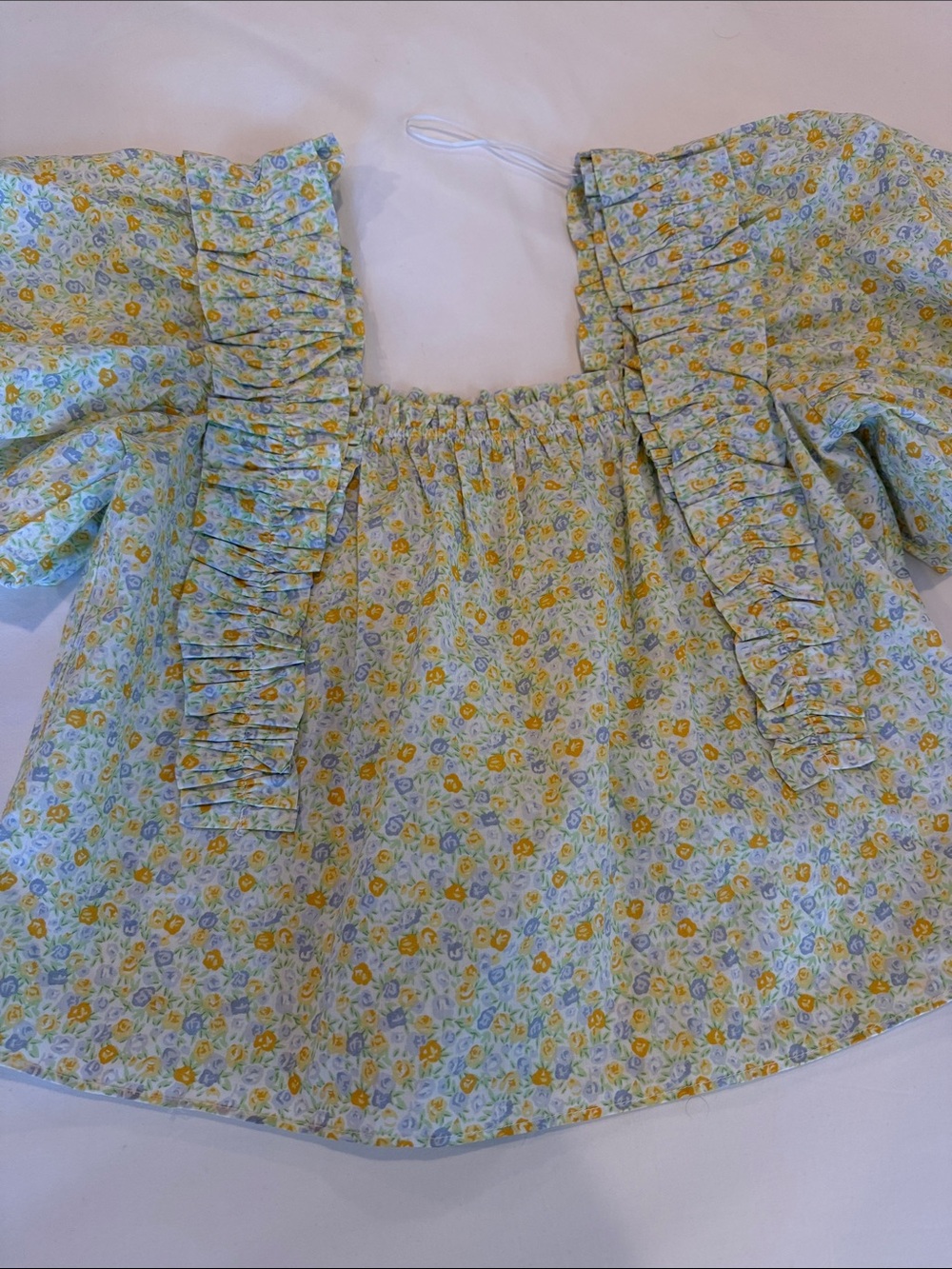 English Factory Floral Ruffle Puff-Sleeve Top